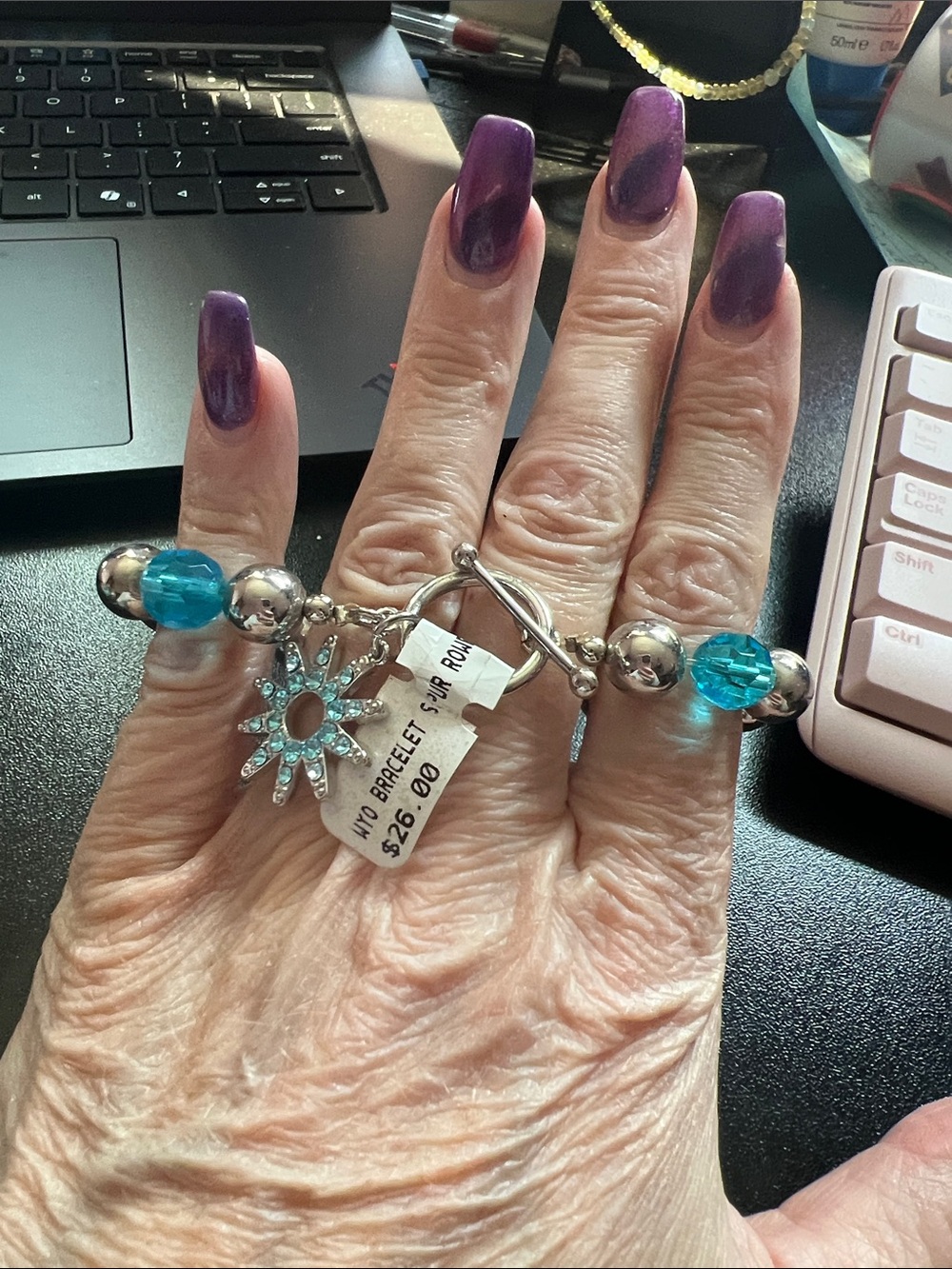 Silver-Tone Turquoise Bead Sunburst Charm Bracelet
